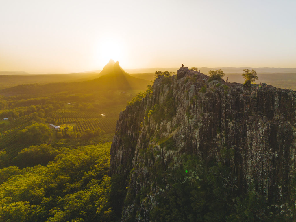 Aerial view of Mt Ngungun at sunset, Glass House Mountains
