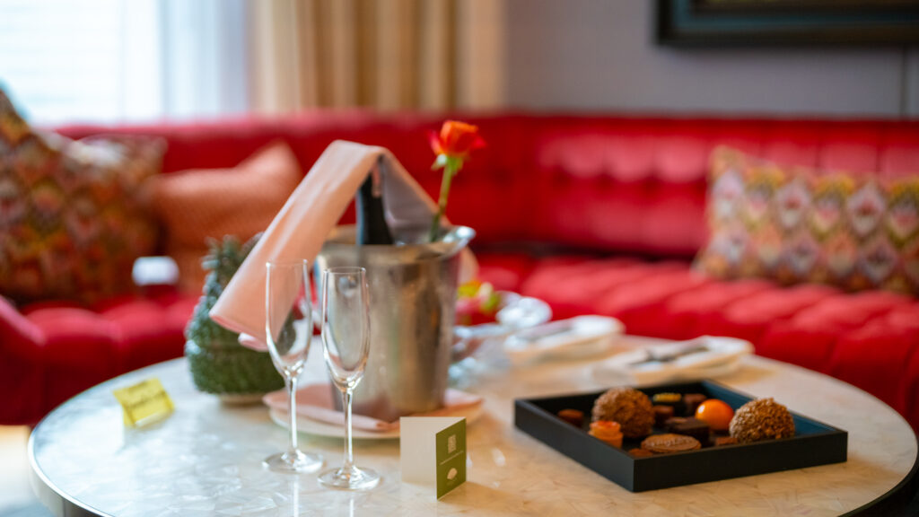 Welcome Champagne and chocolates at the Suite at Mandarin Oriental Bangkok